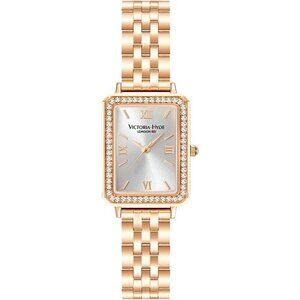 VICTORIA HYDE Womens Elegant Watch Mother Pearl Dial Gold Crystal Leather Band